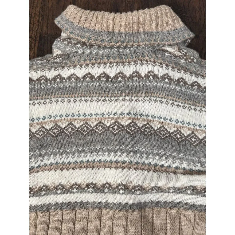 Eddie Bauer Seattle‎ Sweater Womens Med Beige Fair Isle Cardigan Buttons Pocket - Picture 8 of 9